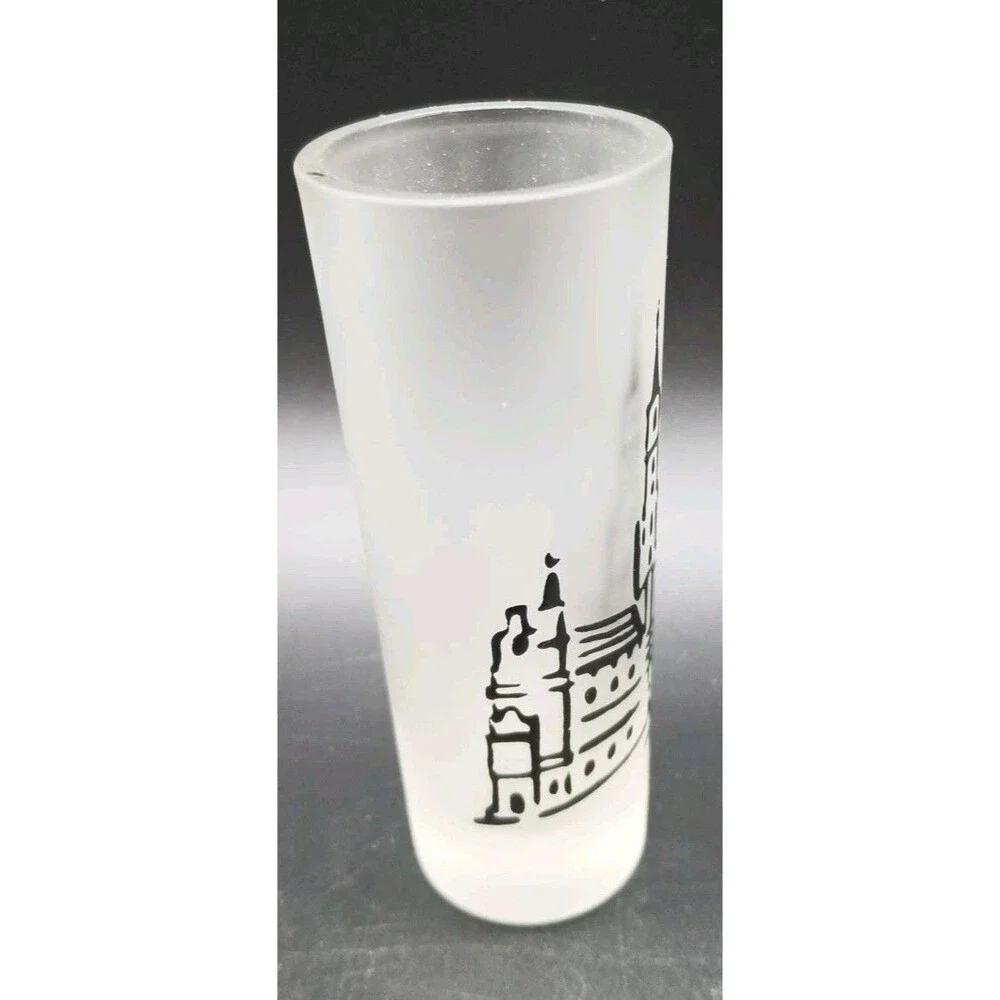Vtg Brussels Amsterdam Souvenir Frosted Tall Shot Glass